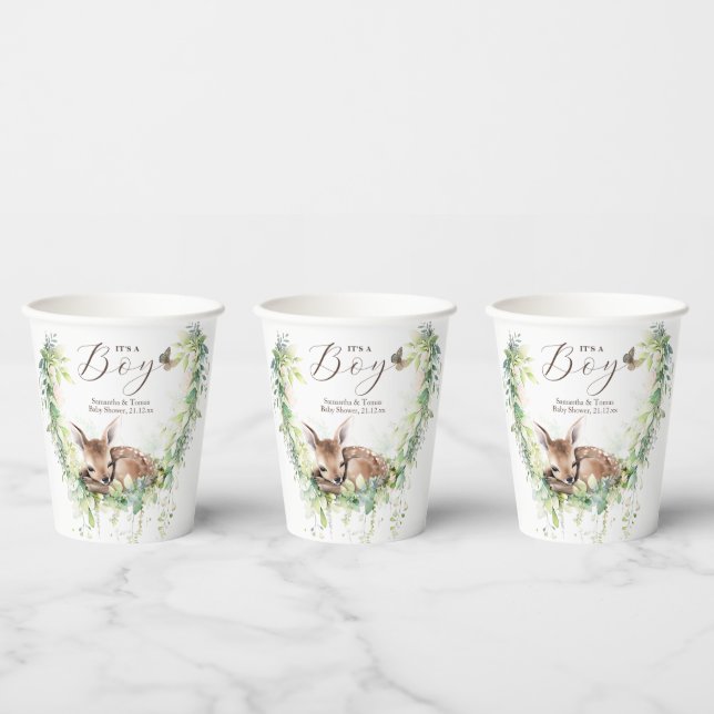 Woodland Animals Forest Greenery Baby Boy Shower Paper Cups (Multi)