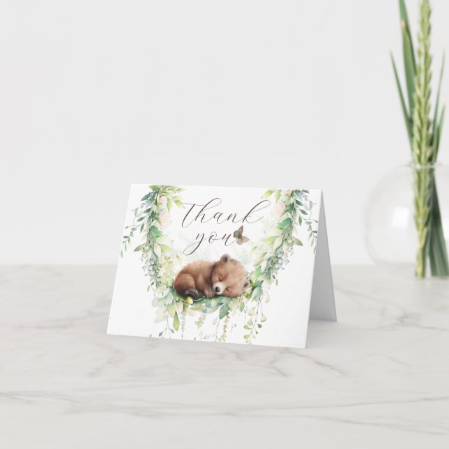 Woodland Animals Forest Greenery Baby Boy Shower Thank You Card (Front)