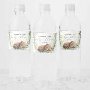 Woodland Animals Forest Greenery Baby Boy Shower Water Bottle Label