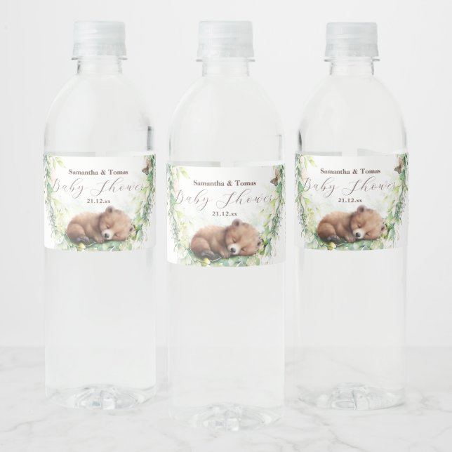 Woodland Animals Forest Greenery Baby Boy Shower Water Bottle Label (Bottles)