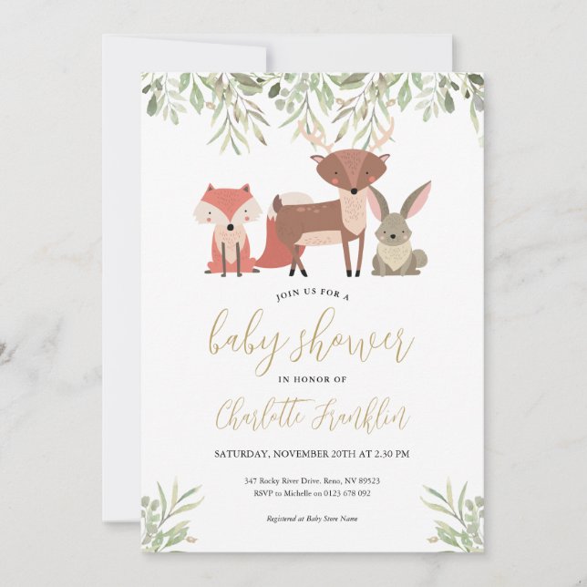 Woodland Animals Forest Greenery Baby Shower Invitation (Front)