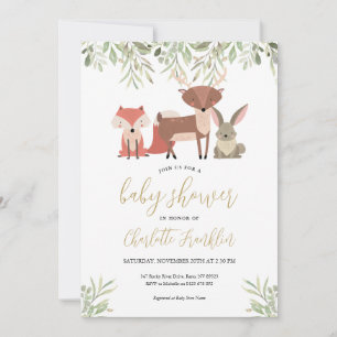Woodland Animals Forest Greenery Baby Shower Invitation