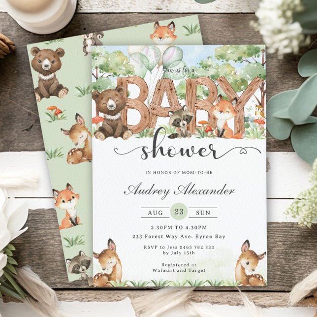Woodland Animals Forest Greenery Baby Shower  Invitation (Creator Uploaded)