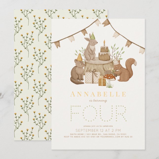 Woodland Animals Forest Party Kids Birthday Invitation (Front/Back)