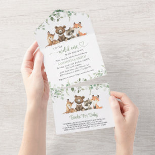 Woodland Animals, Forest, Wild One, Baby Shower All In One Invitation