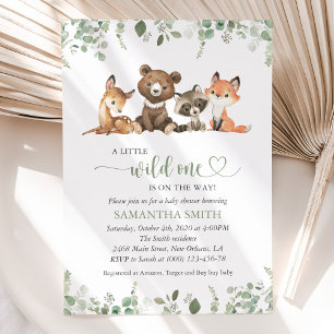 Woodland Animals, Forest, Wild One, Baby Shower Invitation
