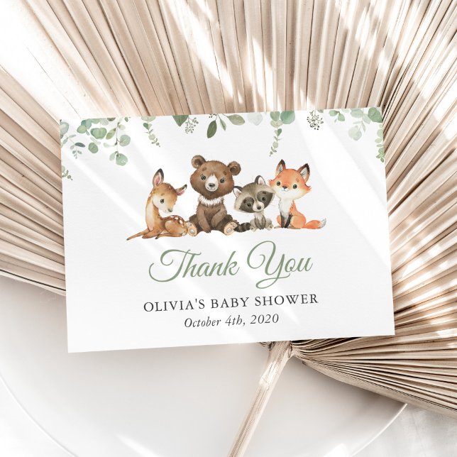 Woodland Animals, Forest, Wild One, Baby Shower Thank You Card (Creator Uploaded)