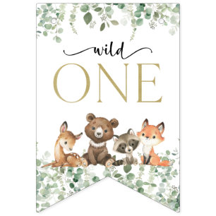 Woodland Animals, Forest, Wild One, First Birthday Bunting