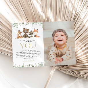 Woodland Animals, Forest, Wild One, First Birthday Thank You Card