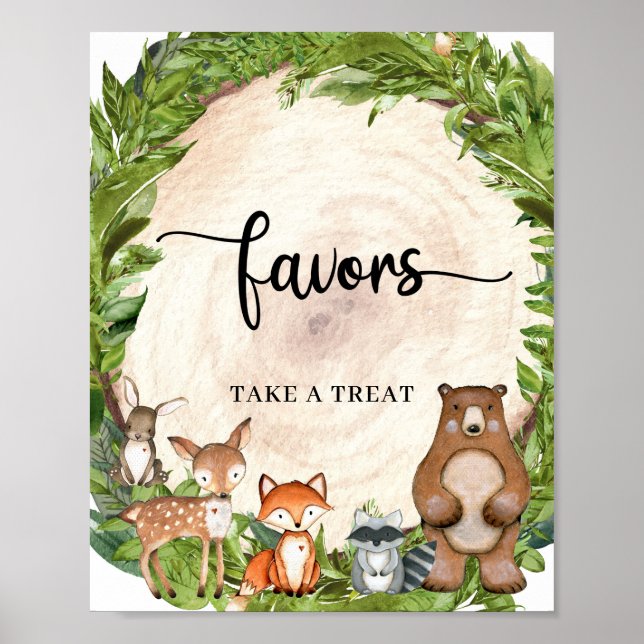 Woodland animals forest wood log slice favours sig poster (Front)
