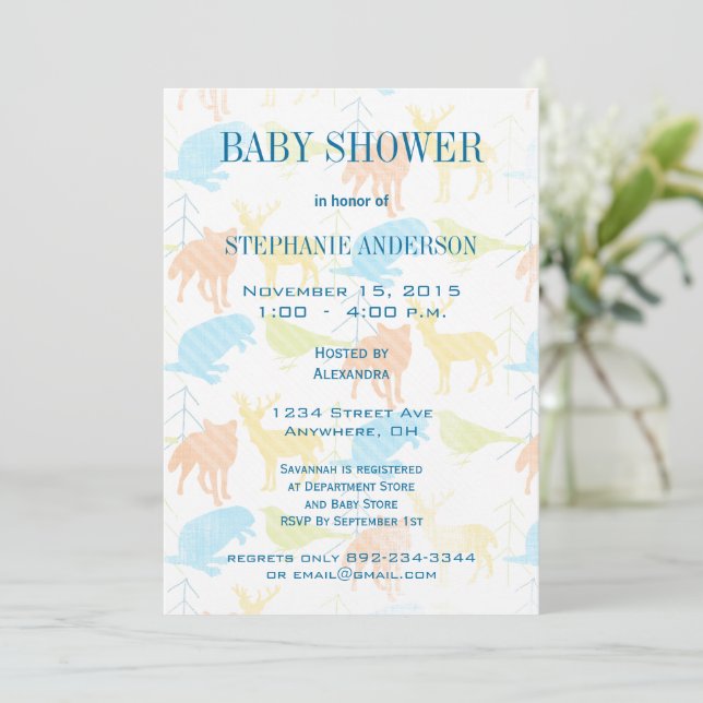 Woodland Animals Fox Baby Boy Shower Invitations (Standing Front)