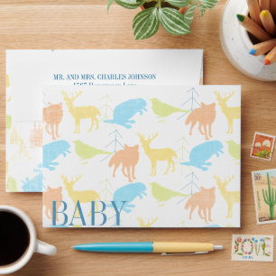 Woodland Animals Fox Baby Boy Shower Invitations Envelope