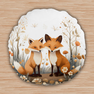 Woodland Animals Foxes Nursery Kids Room Decor Round Cushion