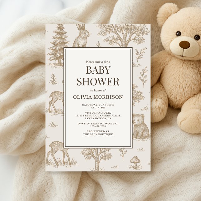 Woodland Animals French Toile Baby Shower Invitation (Creator Uploaded)