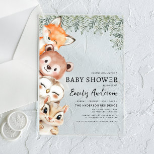 Woodland Animals Gender Neutral Baby Shower Acrylic Invitations