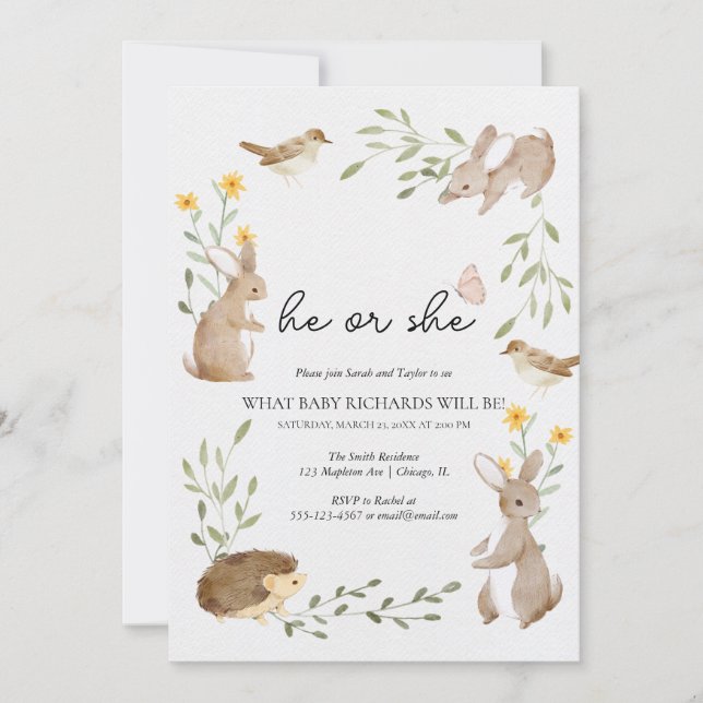 Woodland Animals Gender reveal Invitation (Front)