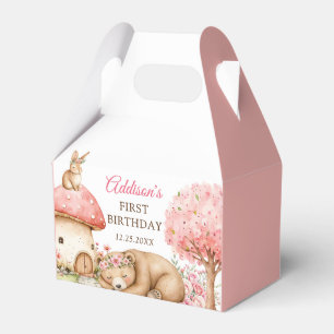 Woodland Animals Girl 1st Birthday Party Favour Box