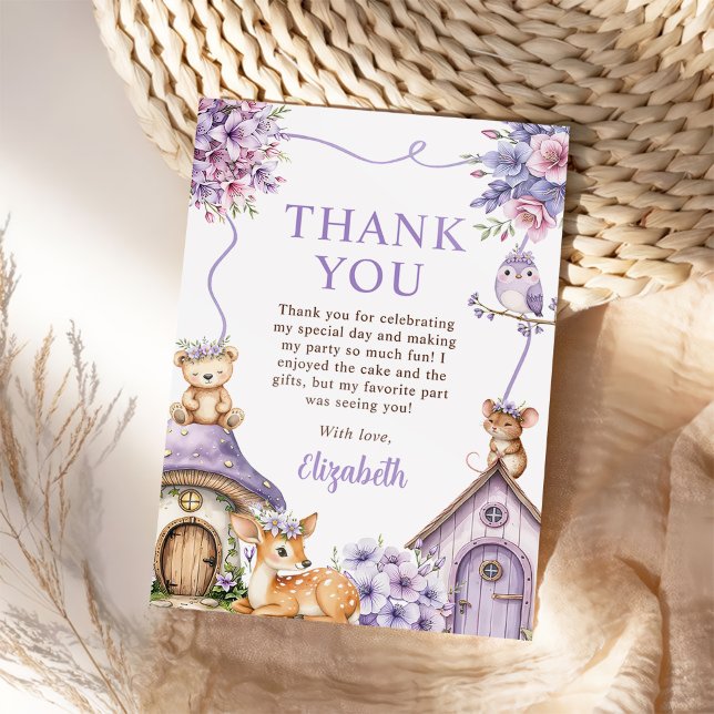 Woodland Animals Girl 1st Birthday Party Thank You Card (Creator Uploaded)