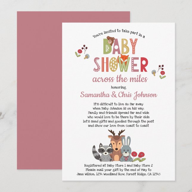 Woodland Animals Girl Baby Shower by Mail Invitation (Front/Back)