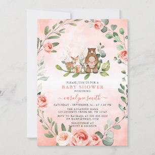  Woodland Animals Girl Baby Shower Invitation