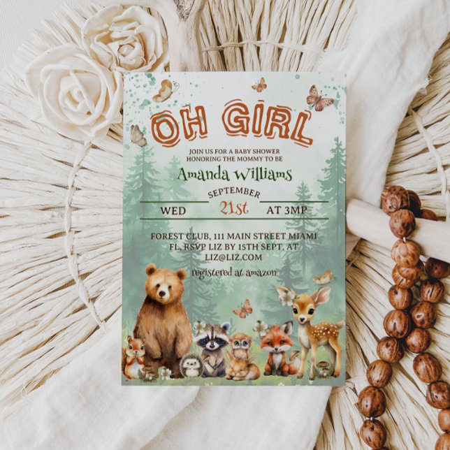Woodland animals Girl baby shower Invitation (Creator Uploaded)