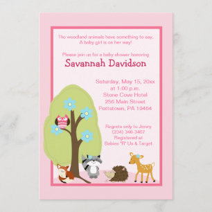 Woodland Animals Girl Baby Shower Invitation