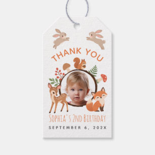 Woodland Animals Girl Photo 2nd Birthday Favour Gift Tags