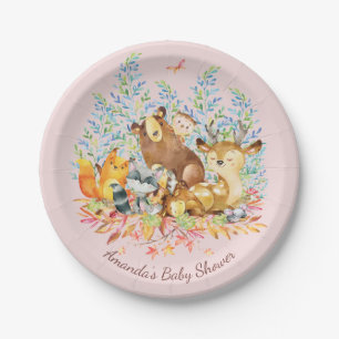 Woodland Animals Girls Baby Shower 7" Plate