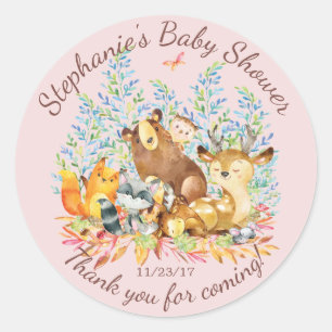 Woodland Animals Girls Baby Shower Favour Sticker
