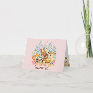 Woodland Animals Girls Baby Shower Thank You Note Card