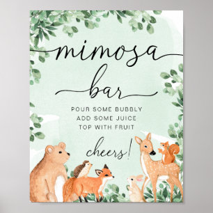 Woodland Animals Green Baby Shower Mimosa Bar Sign