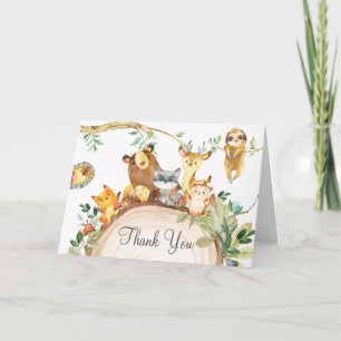 Woodland Animals Greenery 1st Birthday Baby Shower Thank You Card