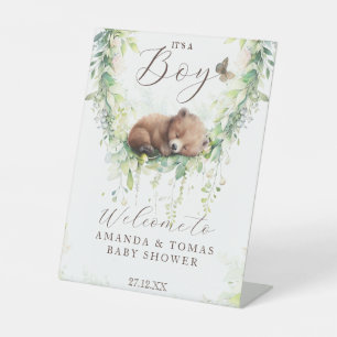 Woodland Animals Greenery Baby Boy Shower Welcome Pedestal Sign