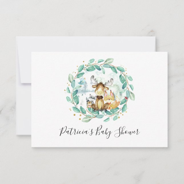 Woodland Animals Greenery Baby Shower Book Request Invitation (Front)