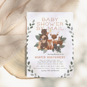Woodland Animals & Greenery Baby Shower By Mail Invitation