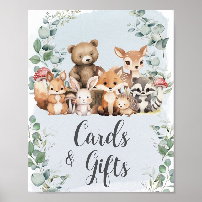 Woodland Animals Greenery Baby Shower Cards Gifts Poster (Front)
