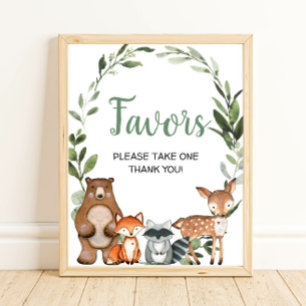 Woodland animals greenery baby shower favours sign