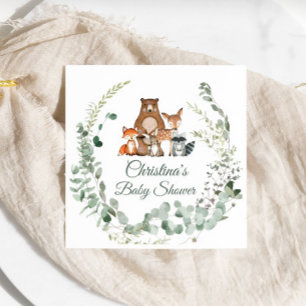Woodland Animals Greenery Baby Shower Napkin