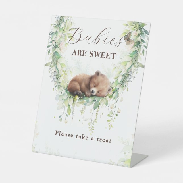 Woodland Animals Greenery Baby Shower Sweet Treat Pedestal Sign (Front)