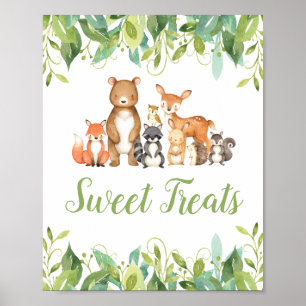 Woodland Animals Greenery Baby Shower Sweet Treats Poster