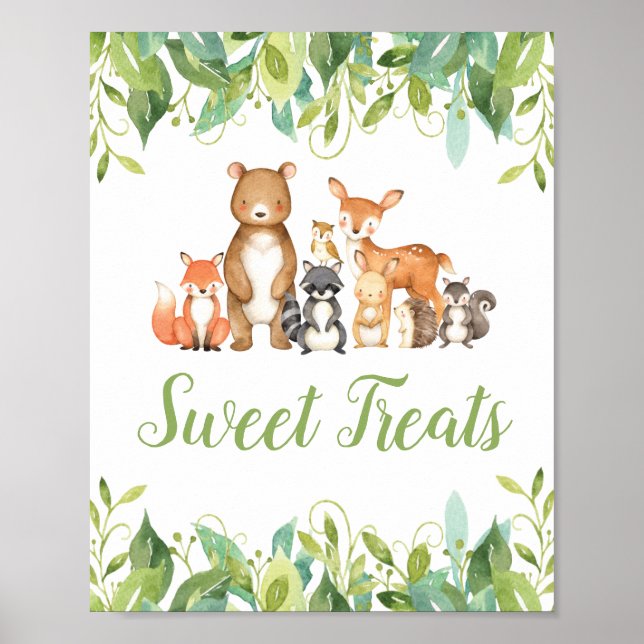 Woodland Animals Greenery Baby Shower Sweet Treats Poster (Front)