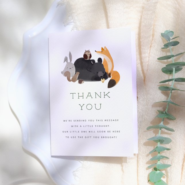 Woodland Animals Greenery Baby Shower Thank You Card (Creator Uploaded)