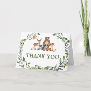 Woodland Animals Greenery Baby Shower  Thank You Card