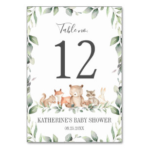 Woodland Animals Greenery Birthday Baby Shower Table Number