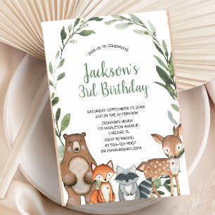 Woodland Animals Greenery Birthday Invitation