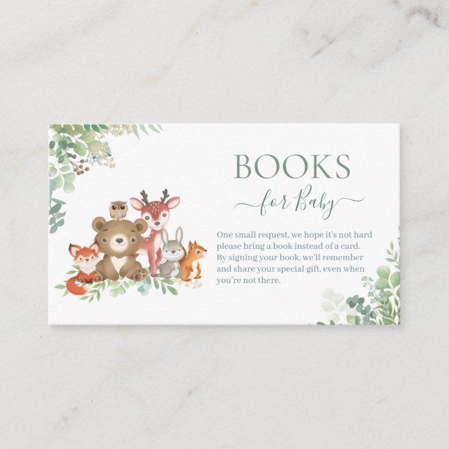 Woodland animals greenery Books for Baby Shower  Enclosure Card (Front)