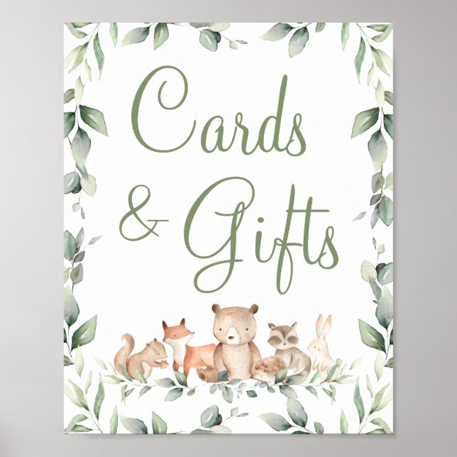 Woodland Animals Greenery Cards & Gifts Tabletop  Poster (Front)