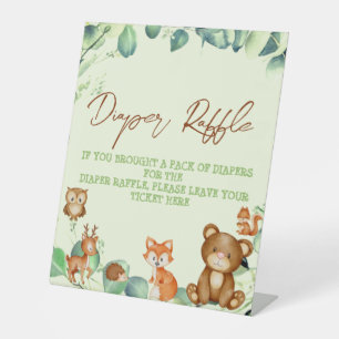 Woodland Animals Greenery Eucalyptus Diaper Raffle Pedestal Sign