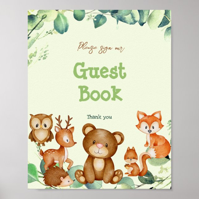 Woodland Animals Greenery Eucalyptus Guest Book (Front)