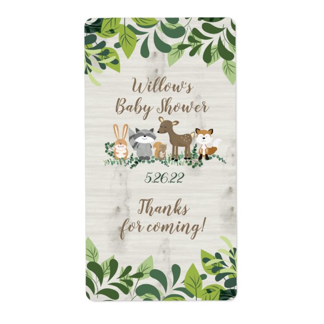 Woodland Animals Greenery Forest Favor Stickers (Front)